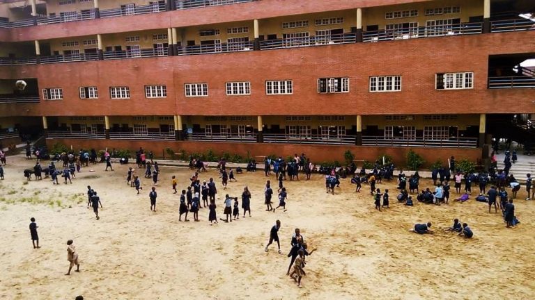 Pupils during school break in Lagos
